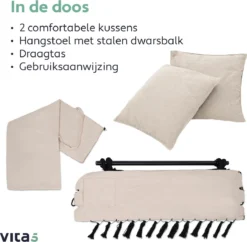 Vita5 XXL Hangstoel | Binnen&Buiten Hangnest | Incl. 2 Kussens En Boekenvak | Volwassenen&Kinderen | Hangmatstoel Tot 225kg | Beige -Tuinmeubelen 1200x1178 4