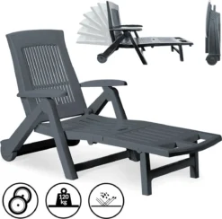 Casaria Ligstoel Zircone – Verstelbaar/Wielen Tot 120 Kg – Antraciet -Tuinmeubelen 1200x1184