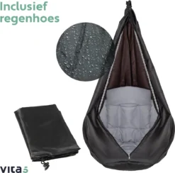 Vita5 Macramé Hangstoel - Voor Binnen En Buiten - Zonder Standaard - Incl. Kussen, Boekenvak En Beschermhoes - Tot 150kg - Grijs -Tuinmeubelen 1200x1185 2