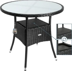 Casaria Polyrattan Bijzettafel 80cm Rond - 5mm Veiligheidsglas – Zwart -Tuinmeubelen 1200x1185 5