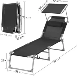 Ligstoel Met Hoofdsteun En Zon Bescherming Verstelbare Rugleuning Inklapbaar Donker Grijs Ligbed Tuin -Tuinmeubelen 1200x1189 4