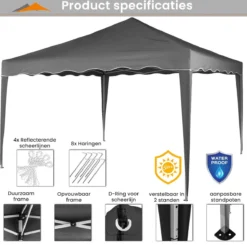 Easy Up Partytent - Partytent - Paviljoen - Partytent Opvouwbaar - Partytent 3x3 - Partytent Met Zijwanden - Inclusief Trolley - Waterdicht - UV 50+ Bescherming - Met Ramen - 16 Kg - Staal - Antraciet - 300 X 300 Cm 13 Easy Up Partytent - Partytent - Paviljoen - Partytent Opvouwbaar - Partytent 3x3 - Partytent Met Zijwanden - Inclusief Trolley - Waterdicht - UV 50+ Bescherming - Met Ramen - 16 Kg - Staal - Antraciet - 300 X 300 Cm -Tuinmeubelen 1200x1191