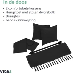 Vita5 XXL Hangstoel - Binnen&Buiten Hangnest - Incl. 2 Kussens En Boekenvak - Volwassenen&Kinderen - Hangmatstoel Tot 225kg - Zwart -Tuinmeubelen 1200x1194 7