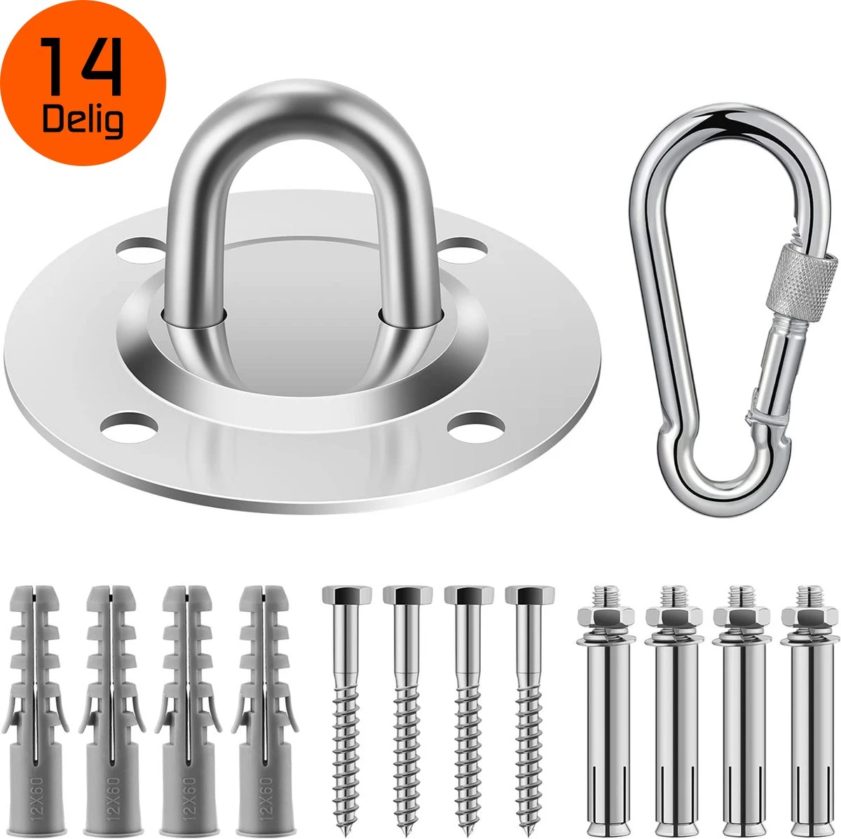 Plafondhaak – Voor Beton En Hout - Hangstoel – Hangmat – Bokszak – RVS – Binnen En Buiten – Ophangsysteem – Ophanghaak – 400KG 1 Plafondhaak – Voor Beton En Hout - Hangstoel – Hangmat – Bokszak – RVS – Binnen En Buiten – Ophangsysteem – Ophanghaak – 400KG