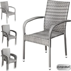 Casaria Polyrattan Tuinstoelen – 4 Stuks Stapelbaar – Grijs -Tuinmeubelen 1200x1198 27