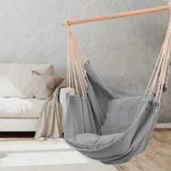 RENALUX Hangstoel Buiten En Binnen - Hangstoel Voor Binnen - Hangstoel Zonder Standaard - Hangstoel Cocoon - Gratis 2 Zachte Kussens - 150 KG - Grijs -Tuinmeubelen 1200x1200 100