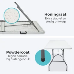 LifeGoods Klaptafel - Inklapbaar - 70x180cm - Verstelbare Vouwtafel - Weerbestendig - Wit -Tuinmeubelen 1200x1200 1024