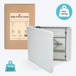 LifeGoods Klaptafel - Inklapbaar - 70x180cm - Verstelbare Vouwtafel - Weerbestendig - Wit -Tuinmeubelen 1200x1200 1025