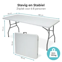 LifeGoods Klaptafel - Inklapbaar - 70x180cm - Verstelbare Vouwtafel - Weerbestendig - Wit -Tuinmeubelen 1200x1200 1027