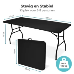 LifeGoods Klaptafel - Inklapbaar - 70x180cm - Verstelbare Vouwtafel - Weerbestendig - Zwart -Tuinmeubelen 1200x1200 1080