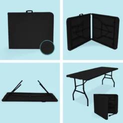 LifeGoods Klaptafel - Inklapbaar - 70x180cm - Verstelbare Vouwtafel - Weerbestendig - Zwart -Tuinmeubelen 1200x1200 1083