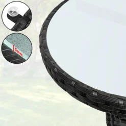 Casaria Polyrattan Bijzettafel 80cm Rond - 5mm Veiligheidsglas – Zwart -Tuinmeubelen 1200x1200 1092