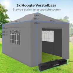 LifeGoods Partytent - 3x4.5 M - Zijwanden - Easy Up - Opvouwbaar - Waterdicht - Draagtas Met Wieltjes - Donkergrijs -Tuinmeubelen 1200x1200 112