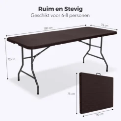 LifeGoods Klaptafel - Inklapbaar - 180 Cm - 6 Tot 8 Personen - Bruin -Tuinmeubelen 1200x1200 1155