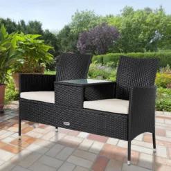 Casaria Polyrattan Tuinbank - Incl. Kussen - 143x55x88 Cm Zwart -Tuinmeubelen 1200x1200 1200
