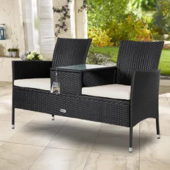 Casaria Polyrattan Tuinbank - Incl. Kussen - 143x55x88 Cm Zwart -Tuinmeubelen 1200x1200 1201