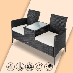 Casaria Polyrattan Tuinbank - Incl. Kussen - 143x55x88 Cm Zwart -Tuinmeubelen 1200x1200 1202