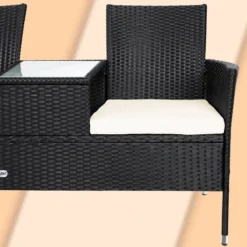 Casaria Polyrattan Tuinbank - Incl. Kussen - 143x55x88 Cm Zwart -Tuinmeubelen 1200x1200 1203