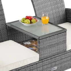 Casaria Polyrattan Tuinbank - Incl. Tafel & Kussens 7 Cm - Grijs -Tuinmeubelen 1200x1200 1205