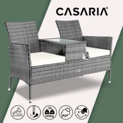 Casaria Polyrattan Tuinbank - Incl. Tafel & Kussens 7 Cm - Grijs -Tuinmeubelen 1200x1200 1206