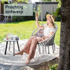 Vita5 Macramé Hangstoel - Voor Binnen En Buiten - Zonder Standaard - Incl. Kussen, Boekenvak En Beschermhoes - Tot 150kg - Grijs -Tuinmeubelen 1200x1200 124
