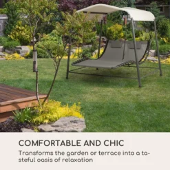 Blumfeldt Palermo Schommelbank - Hollywoodschommel 130 X 207 Cm - Ligbed Met Dak - Schommelstoel Voor 2 Personen - Tuinbank Inclusief Nekkussens - Stalen Frame En Polyester Dak - Grijs -Tuinmeubelen 1200x1200 1254