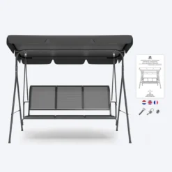 LifeGoods Schommelbank - 3-zits - Tot 250KG - Kantelbaar Dak - UV-bestendig Zonnescherm - 172x104x162cm - Grijs 16 LifeGoods Schommelbank - 3-zits - Tot 250KG - Kantelbaar Dak - UV-bestendig Zonnescherm - 172x104x162cm - Grijs -Tuinmeubelen 1200x1200 1266