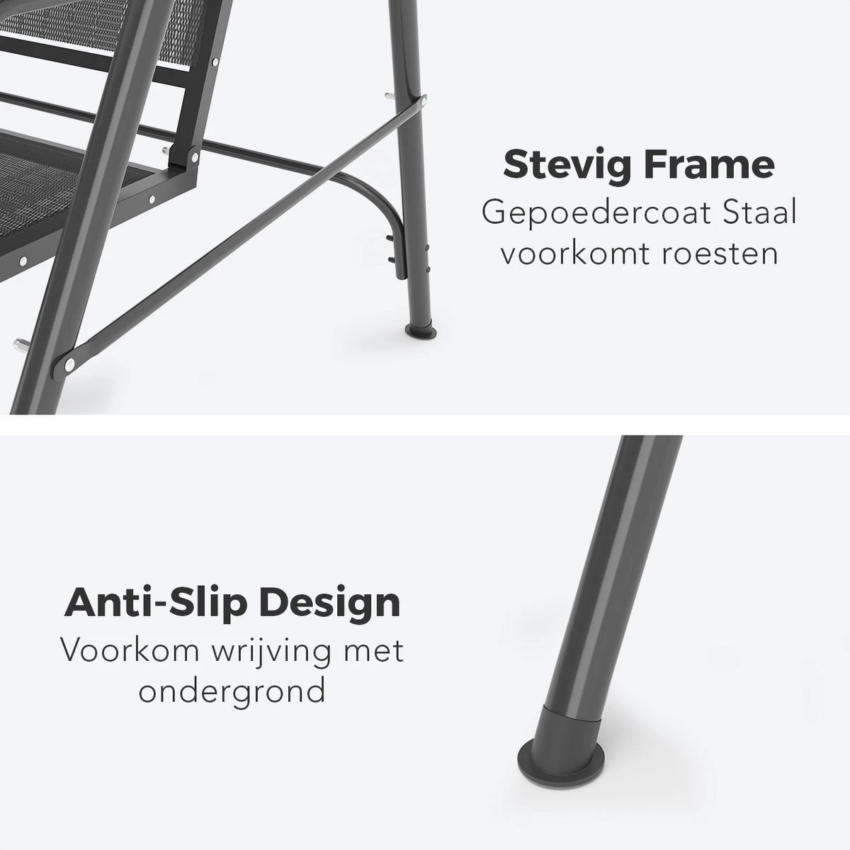 LifeGoods Schommelbank - 3-zits - Tot 250KG - Kantelbaar Dak - UV-bestendig Zonnescherm - 172x104x162cm - Grijs 9 LifeGoods Schommelbank - 3-zits - Tot 250KG - Kantelbaar Dak - UV-bestendig Zonnescherm - 172x104x162cm - Grijs - Afbeelding 9