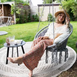 Vita5 Macramé Hangstoel - Voor Binnen En Buiten - Zonder Standaard - Incl. Kussen, Boekenvak En Beschermhoes - Tot 150kg - Grijs -Tuinmeubelen 1200x1200 127