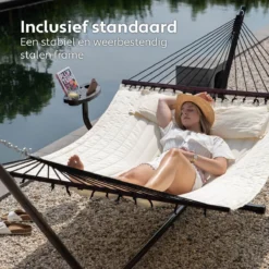 Vita5 Hangmat Met Standaard En Spreidstok – 2 Persoons – Incl. Bekerhouder - Afneembaar Kussen – Uv-bestendig – Beige -Tuinmeubelen 1200x1200 131