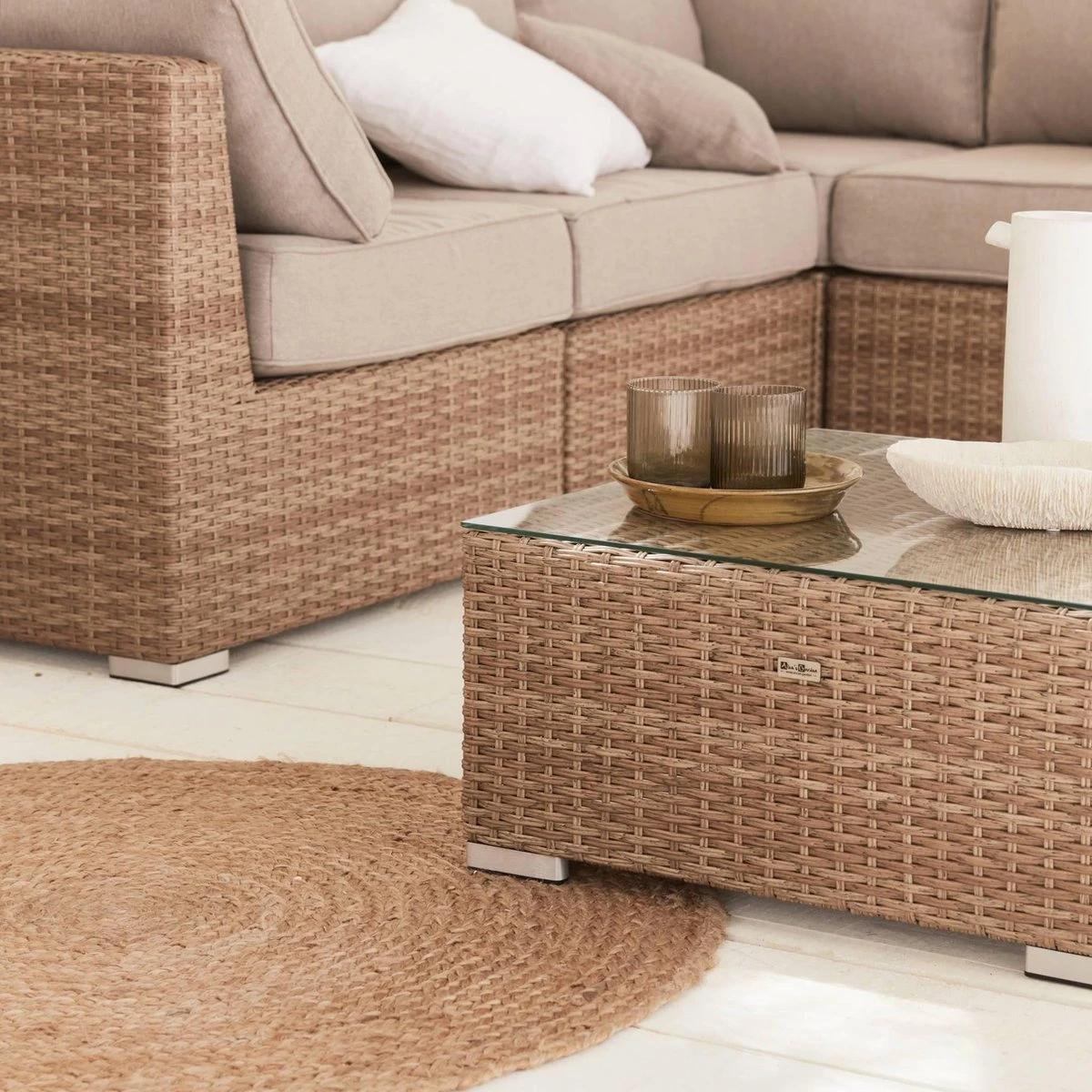 Premium Loungeset - VITTORIA - Rond Wicker– 5 Plaatsen, Naturel/beige 3 Premium Loungeset - VITTORIA - Rond Wicker– 5 Plaatsen, Naturel/beige - Afbeelding 3