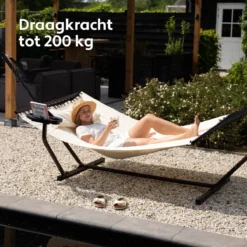 Vita5 Hangmat Met Standaard En Spreidstok – 2 Persoons – Incl. Bekerhouder - Afneembaar Kussen – Uv-bestendig – Beige -Tuinmeubelen 1200x1200 134