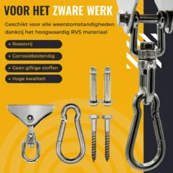 Itstrong® Plafondhaak Ophangsysteem Voor Binnen & Buiten – Ophanghaak Voor Bokszak – Schommel – Schommelstoel – Hangstoel - RVS -Tuinmeubelen 1200x1200 177