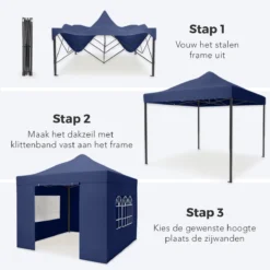 LifeGoods Partytent - 3x3 M - Zijwanden - Easy Up - Opvouwbaar - Waterdicht - Draagtas Met Wieltjes - Donkerblauw -Tuinmeubelen 1200x1200 218