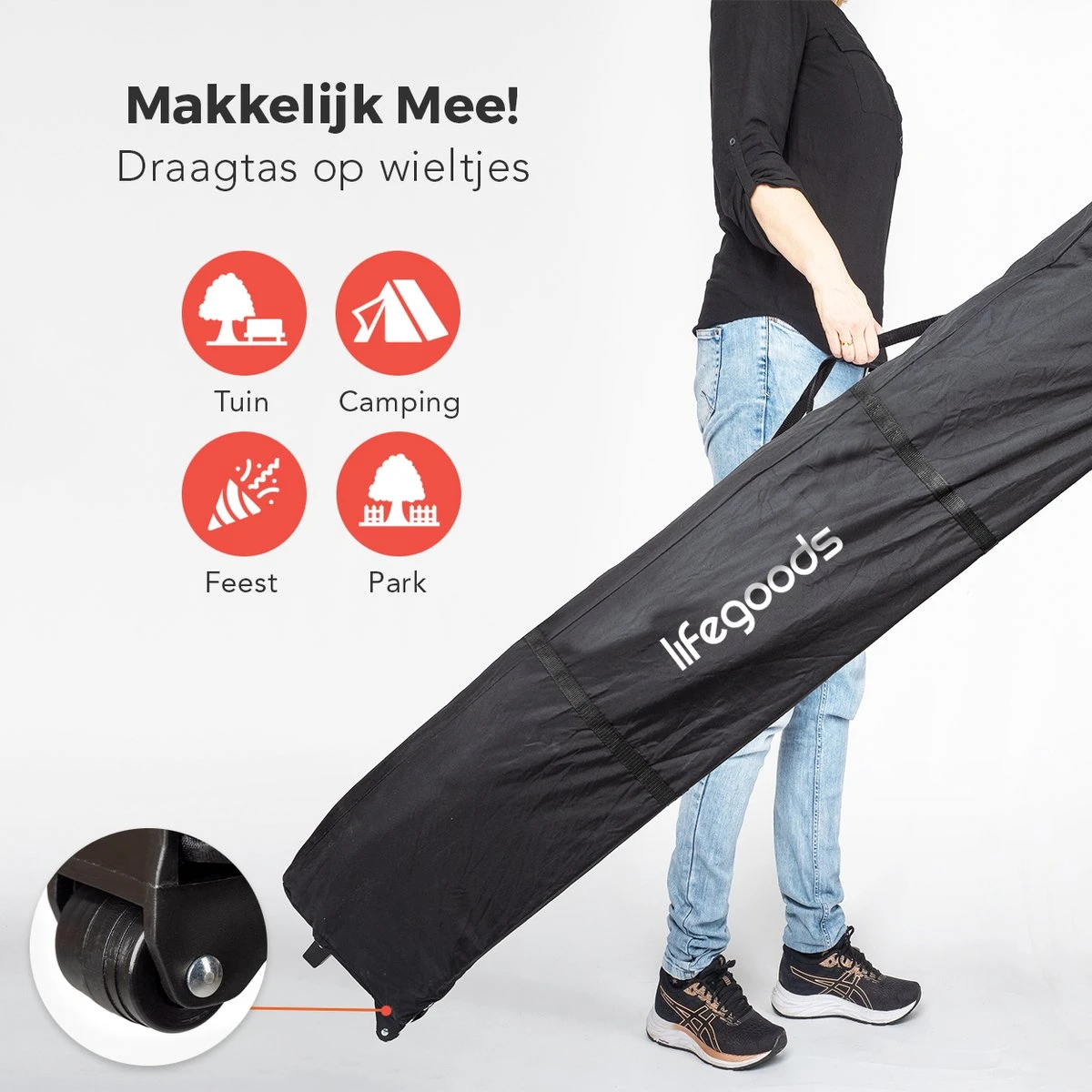 LifeGoods Partytent - 3x3 M - Zijwanden - Easy Up - Opvouwbaar - Waterdicht - Draagtas Met Wieltjes - Donkergrijs 3 LifeGoods Partytent - 3x3 M - Zijwanden - Easy Up - Opvouwbaar - Waterdicht - Draagtas Met Wieltjes - Donkergrijs - Afbeelding 3