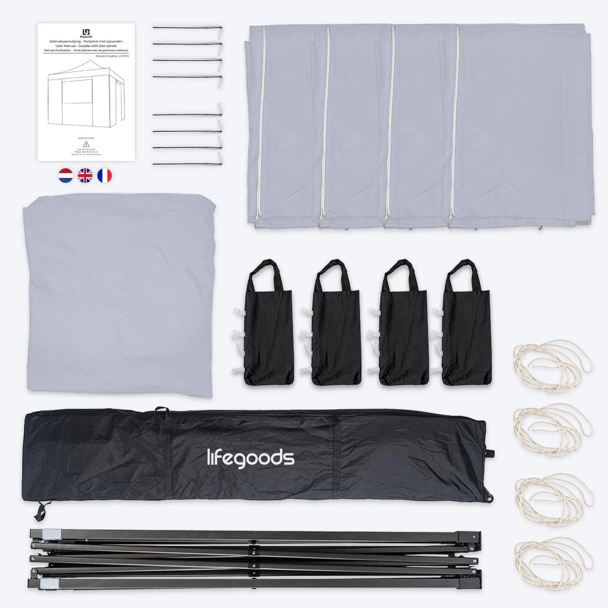 LifeGoods Partytent - 3x3 M - Zijwanden - Easy Up - Opvouwbaar - Waterdicht - Draagtas Met Wieltjes - Donkergrijs 5 LifeGoods Partytent - 3x3 M - Zijwanden - Easy Up - Opvouwbaar - Waterdicht - Draagtas Met Wieltjes - Donkergrijs - Afbeelding 5