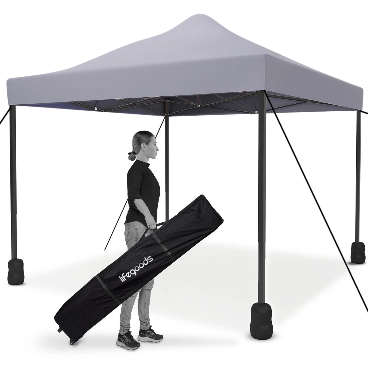 LifeGoods Partytent - 3x3 M - Easy Up - Opvouwbaar - Waterdicht - Draagtas Met Wieltjes - Donkergrijs 2 LifeGoods Partytent - 3x3 M - Easy Up - Opvouwbaar - Waterdicht - Draagtas Met Wieltjes - Donkergrijs - Afbeelding 2