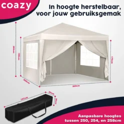 Waterdichte Partytent 3x3 Meter Opvouwbaar Met Zijwanden- Paviljoen Met Zijpanelen - Easy Up - Pop-up Tent Met Haringen, Touw En Anti Slip Poten -Tuinmeubelen 1200x1200 263