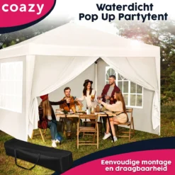 Waterdichte Partytent 3x3 Meter Opvouwbaar Met Zijwanden- Paviljoen Met Zijpanelen - Easy Up - Pop-up Tent Met Haringen, Touw En Anti Slip Poten -Tuinmeubelen 1200x1200 265