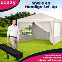 Waterdichte Partytent 3x3 Meter Opvouwbaar Met Zijwanden- Paviljoen Met Zijpanelen - Easy Up - Pop-up Tent Met Haringen, Touw En Anti Slip Poten -Tuinmeubelen 1200x1200 266