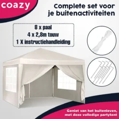 Waterdichte Partytent 3x3 Meter Opvouwbaar Met Zijwanden- Paviljoen Met Zijpanelen - Easy Up - Pop-up Tent Met Haringen, Touw En Anti Slip Poten -Tuinmeubelen 1200x1200 267
