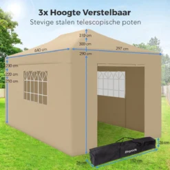 LifeGoods Partytent - 3x4.5 M - Zijwanden - Easy Up - Opvouwbaar - Waterdicht - Draagtas Met Wieltjes - Beige -Tuinmeubelen 1200x1200 283