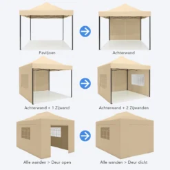 LifeGoods Partytent - 3x4.5 M - Zijwanden - Easy Up - Opvouwbaar - Waterdicht - Draagtas Met Wieltjes - Beige -Tuinmeubelen 1200x1200 285