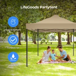 LifeGoods Partytent - 3x4.5 M - Zijwanden - Easy Up - Opvouwbaar - Waterdicht - Draagtas Met Wieltjes - Beige -Tuinmeubelen 1200x1200 286