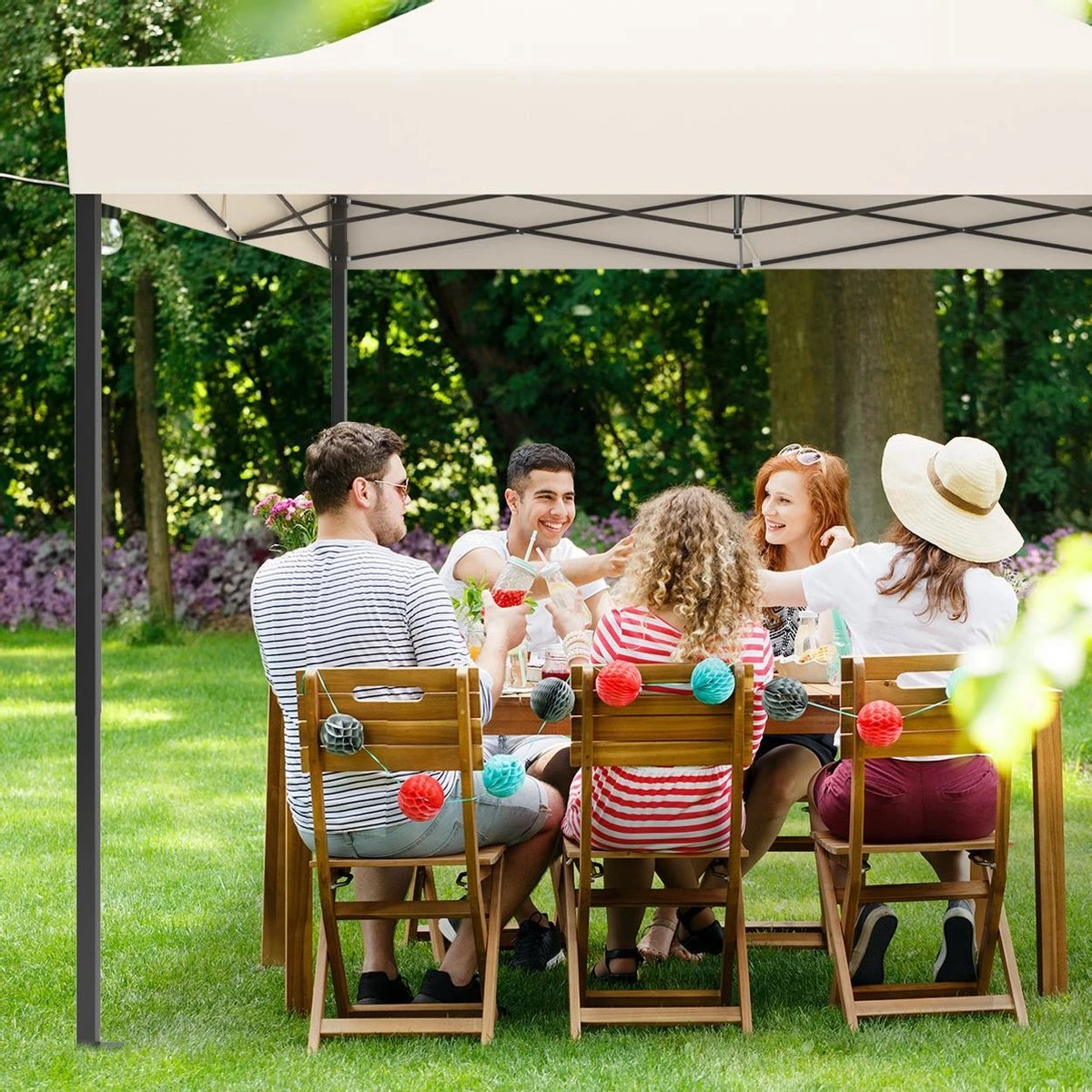 LifeGoods Partytent - 3x3 M - Zijwanden - Easy Up - Opvouwbaar - Waterdicht - Draagtas Met Wieltjes - Beige 9 LifeGoods Partytent - 3x3 M - Zijwanden - Easy Up - Opvouwbaar - Waterdicht - Draagtas Met Wieltjes - Beige - Afbeelding 9