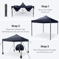 LifeGoods Partytent - 3x3 M - Easy Up - Opvouwbaar - Waterdicht - Draagtas Met Wieltjes - Donkerblauw -Tuinmeubelen 1200x1200 321