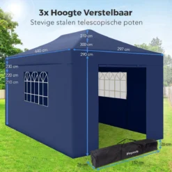 LifeGoods Partytent - 3x4.5 M - Zijwanden - Easy Up - Opvouwbaar - Waterdicht - Draagtas Met Wieltjes - Donkerblauw -Tuinmeubelen 1200x1200 385