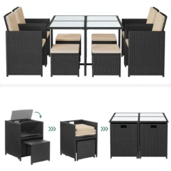 Tuinmeubelset - Tuinset 4 6 8 Persoons - Eettafel En Stoelen - Set Van 9 - Terras - Tuintafel - Salontafel Met Glazen Oppervlak - Zwart Beige -Tuinmeubelen 1200x1200 396