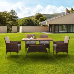 Teamson Home 5-Delig Diningset - Tuinset - Tuinmeubelen - Tafel En 4 Stoelen - Voor Maximaal 4 Personen - Massief Houten Tafelblad - Bruin - 244 X 132 X 84 (cm) -Tuinmeubelen 1200x1200 434