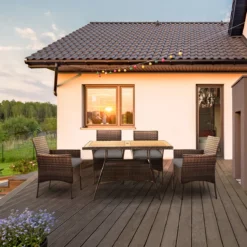 Teamson Home 5-Delig Diningset - Tuinset - Tuinmeubelen - Tafel En 4 Stoelen - Voor Maximaal 4 Personen - Massief Houten Tafelblad - Bruin - 244 X 132 X 84 (cm) -Tuinmeubelen 1200x1200 439